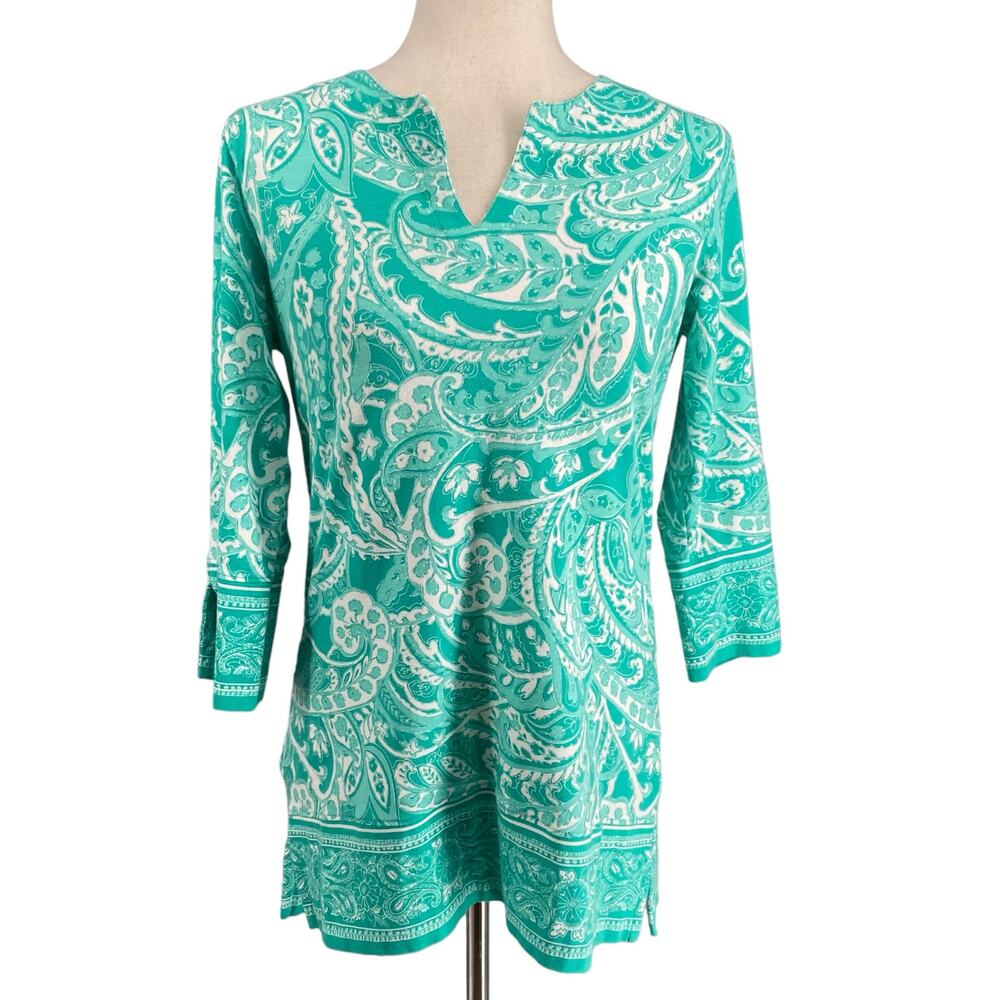 Coolibar St Lucia Tunic Top S Quarter Sleeve 01429 Green Paisley Pullover UPF 50